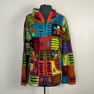 Rising International Women's BoHo Hoodie Jacket Medium Hippie Multi